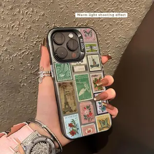 Vintage Stamp Pattern Phone Case, Anti-drop Decorative Phone Protector Cover, Phone Accessories Compatible with iPhone 16 Pro X XS MAX 11 12 13 14 15 Plus Series Case, Fall Decor