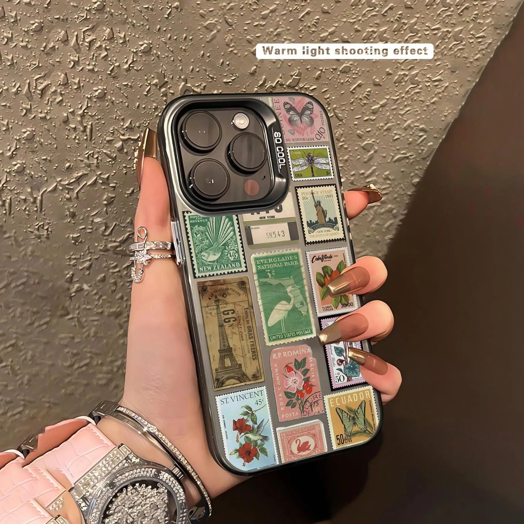 Vintage Stamp Pattern Phone Case, Anti-drop Decorative Phone Protector Cover, Phone Accessories Compatible with iPhone 15 14 13 12 11 Pro Max, Fall De