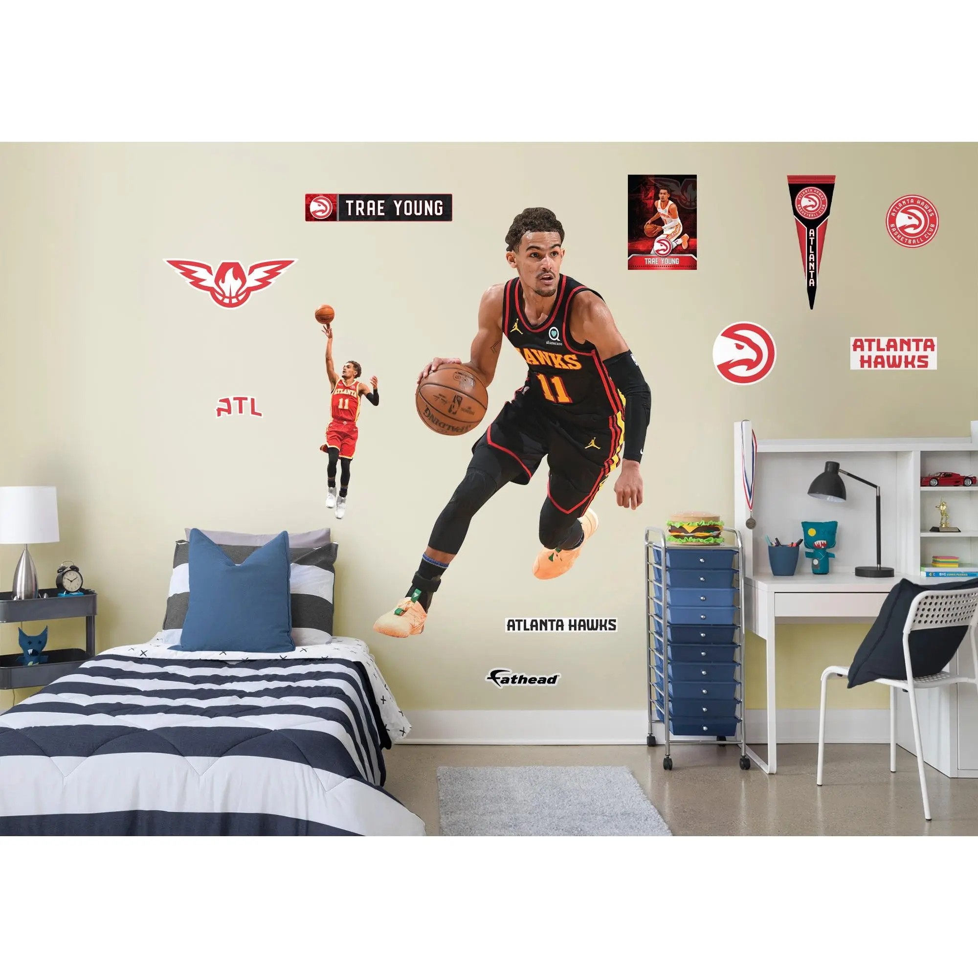 Official NBA Atlanta Hawks Trae Young RealBig Statement Collection Fade-Resistant Reusable Vinyl Decal Wall Stickers - Decorative Team-Themed Room Decor