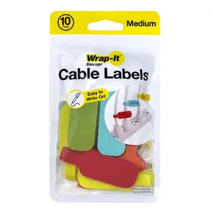Wrap-It Storage - Cable Labels - Medium (10-Pack) Write on Cord Tags for Wire Management and Identification