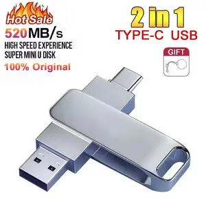 New USB 3.2 Flash Drive 520MB/s High Speed 2in1 TypeC OTG Pen Drive Waterproof Large Storage for Phone Computer PC Data Storage