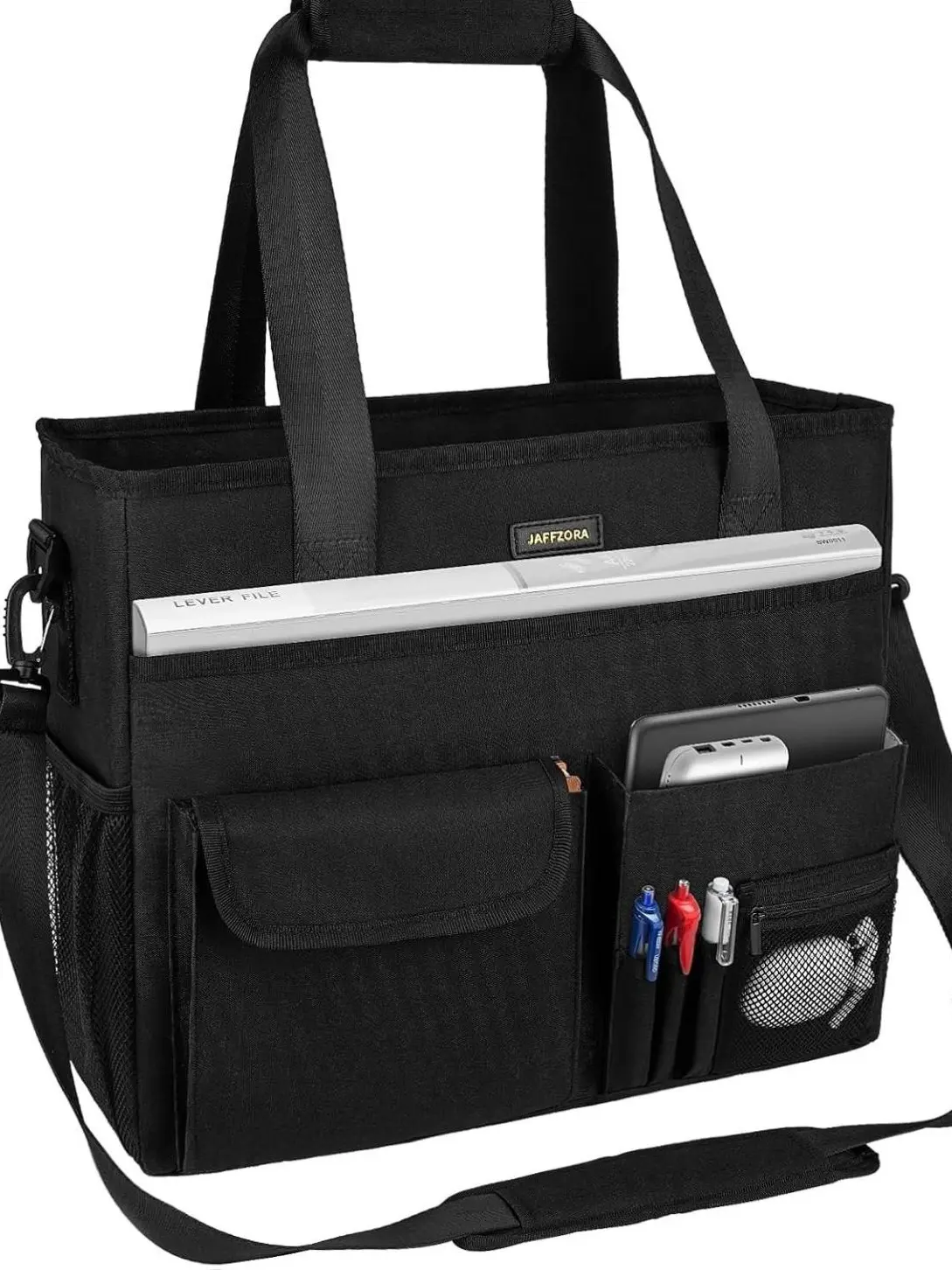 Black Tote Bag Work Bag with 15.6Inch Laptop Sleeve, Business Office Nurse Purse, Black