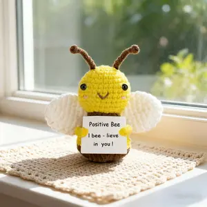 Handmade Crochet Bee Plush with Positive Message - "I Bee-lieve in You!" for Encouragement, Appreciation, Birthday, Desk Decor, Stuffed Animal Gift