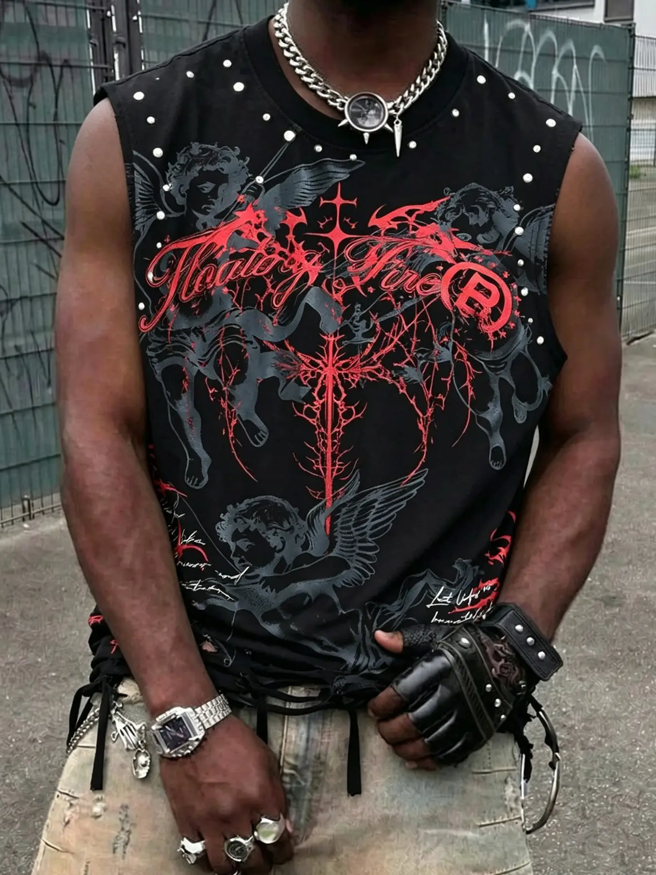 Men's Y2K Gothic Style Sleeveless Short Knit Vest, Trendy Fashion Top for Men, Perfect for Casual Wear, Unique Design for Stylish
