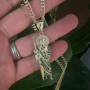 San Judas Tadeo Necklace with 24" Long Chain, Religious Symbol of Faith and Devotion, High-Quality Materials for Lasting Design cadenas an