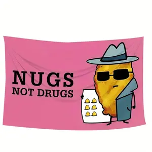 1pc Funny "Nugs Not Drugs" Rooster Tapestry Wall Hanging - Large 23.6x35.4 Inch Humorous -Themed Decor for Bedroom, Living Room, Dorm - Vibrant Fabric Art Gift for Home & Office, Dorm Room Accessory, Playful Artwork, Bold Text Artwork