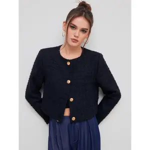 Cider [size 2-10] Tweed Round Neckline Solid Button Jacket