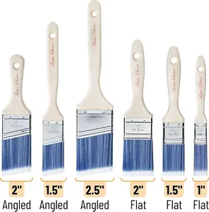 Paint Brushes, 6 Pack, Treated Wood Handle, Paint Brushes for Walls, Stain, Furniture Tools Painting