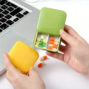 1pc Portable Push-Pull Pill Box, Square Pill Organizers Pill Cases Mini Two-Compartment Plastic Tablet Holder Container Dust-Proof Storage Box Dustproof Medicine Organizer