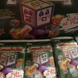GPK . Garbage pail kids, kids at play.  Individual packs from hobby sticker card box