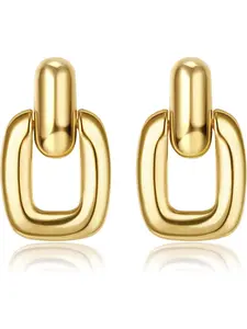 1 Pair of Golden Statement Earrings Girls Exaggerated Geometric Earrings Irregular Punk Fashion Big Gold Drop Earrings Fan-shaped Twisted Rectangular Bohemian Style Round Chunky Earrings Jewelry Boho Style Jewelry