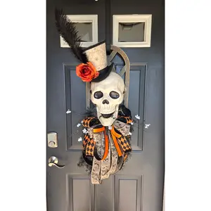 Halloween Decor - Skull Window Pane Wreath