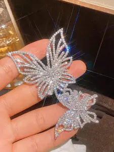 Shiny Butterfly Rhinestone Brooch Set for Women, Party Evening Wedding Wear, Plain Pattern, All Seasons Accessory