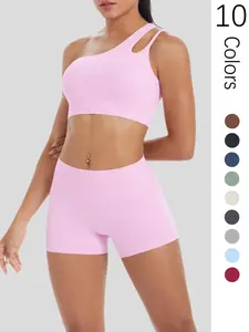 Two-Piece Set Women's Solid Color Sports Bra & High Waist Shorts Set, Sporty Casual Breathable Comfortable Two-piece Outfits for Yoga Gym Workout Running, Ladies Sportswear for All Seasons, Fitness Training Clothes, Workout Sets, Yoga Activewear