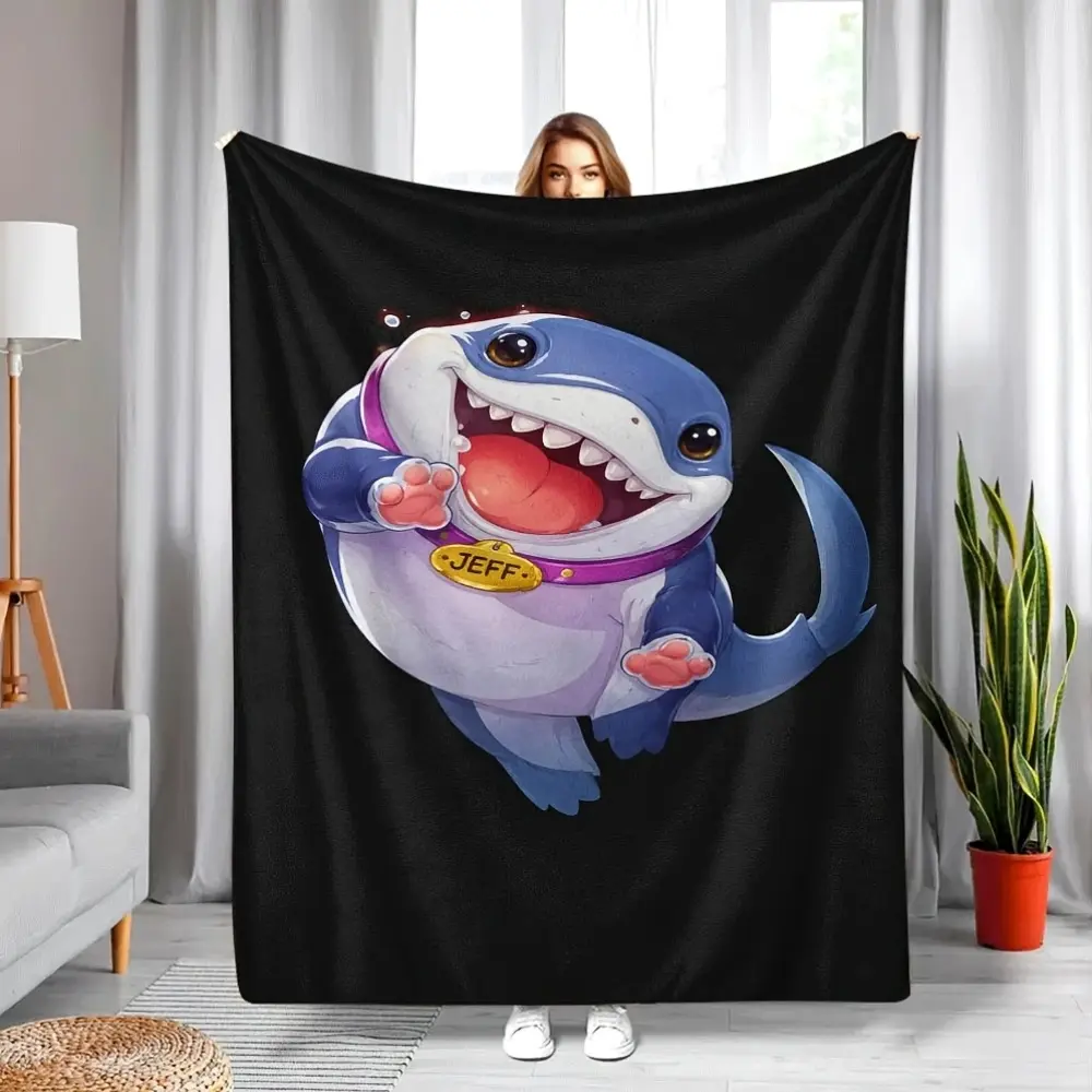 Jeff the Shark Cartoon Flannel Blanket Warm Soft Lightweight for Living Room Sofa Office Car Travel All Season Comfortable Cozy Fleece Throw Blanket