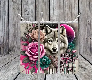 20 oz Wolf Stainless Steel Tumbler; Includes Plastic Straw and Lid Drinkware Flasks