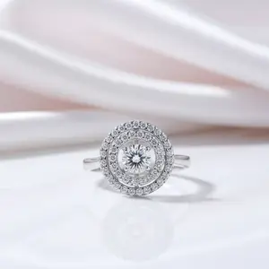 Round Diamond Option Dancing Stone Double Halo Ring