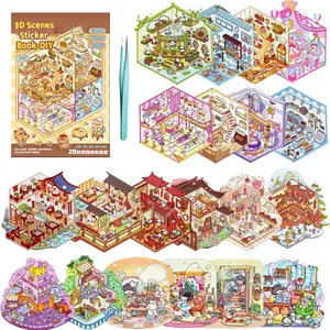 20 Sets DIY 3D House Stickers Scene Collection Book for Kids Adults, with Tweezers Make Your Own Shop House Stickers Therapy for Adult Relief Stress