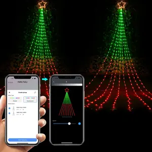 Outdoor Christmas Decorations, 3m 200 Lights / 5m 245 Lights Waterfall String Lights, APP Editable, USB Plug-In with Remote Control, Outdoor Twinkle Lights