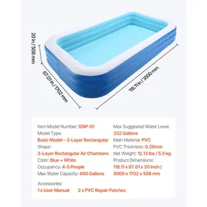 VEVOR Inflatable Pool, 118x 67x 20 inch Large Inflatable Swimming Pool, Family Large Swimming Pools with Repair Patches, Blow Up Pools for Kids, Adults, Family, Indoor Outdoor, Summer Water Party
