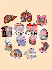 13pcs/set Human Organs Enamel Pins Badges, Cartoon Heart Brain Uterus Stomach Backpack Brooches, Fashion Hat Clothing Accessories Gift