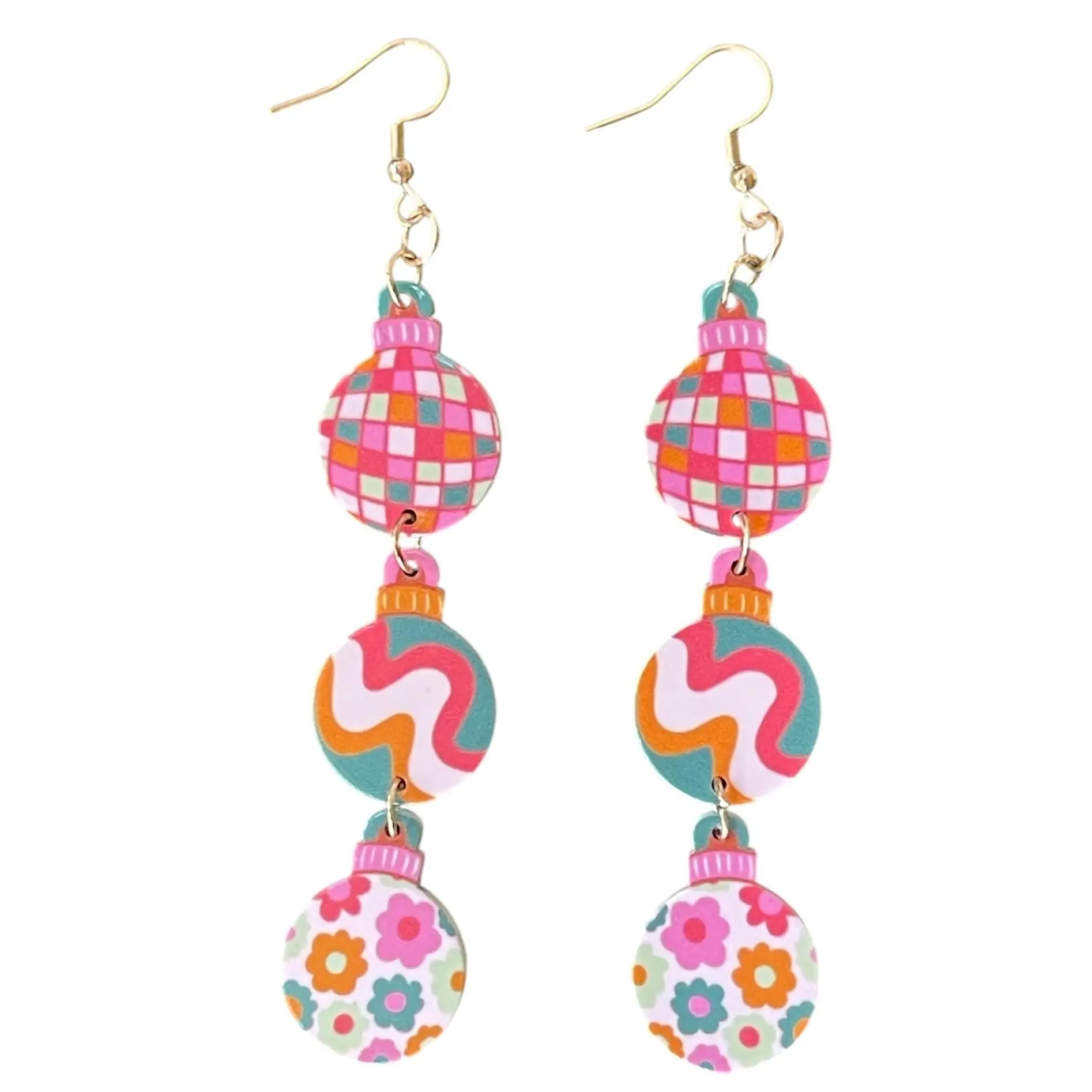 Disco Drops Flower Power Christmas Ornament Earrings