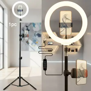 10" Dimmable Ring Light with 63in /1.6m Telescopic Tripod, 360° Rotating Phone Clamp , 3 Brightness Levels, Perfect for TikTok Live, YouTube Vlogs, Portrait Photography