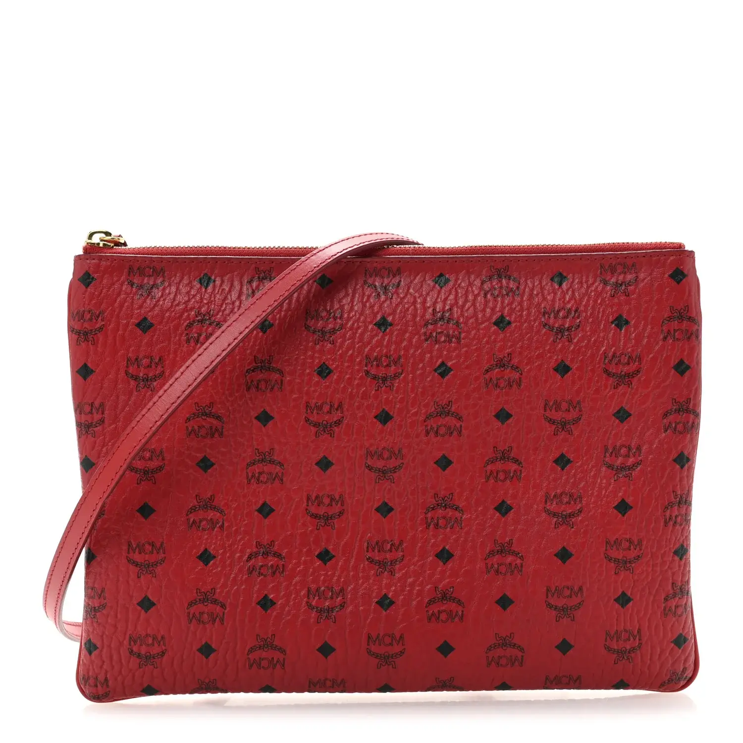 Pre-owned MCM Visetos Coated Canvas Shoulder Bags Visetos Medium Crossbody Pouch Ruby Red