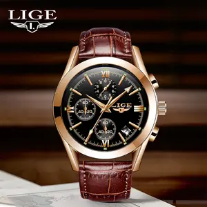 LIGE Multifunctional Luminous Steel Band Leather Adult Waterproof Retro Fashion Watch for in Business Style watches for tiktok reloj Men quartz round