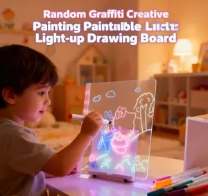 LED Children’s Drawing Board, LED Notepad, Acrylic Dry-Erase Board with Adjustable Stand, Illuminated Message Board, and 7 Pens for Home and Office Use