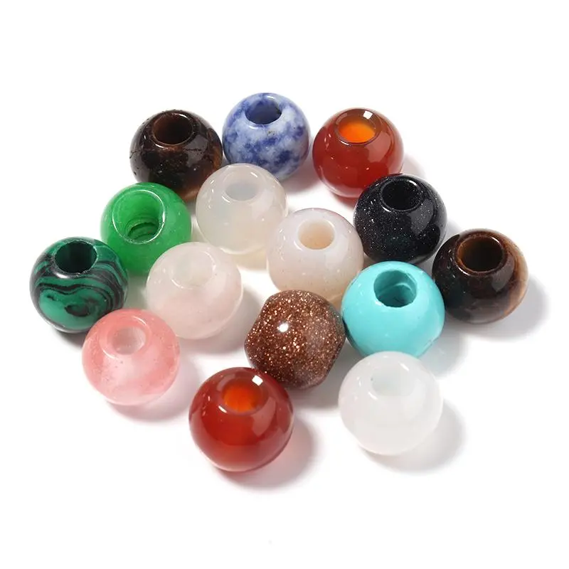 5pcs/Lot 12mm Natural Stone Beads for Jewelry Making Malachite Amethyst Tiger Eye Agate Crystal Big Hole Beads DIY Bracelet