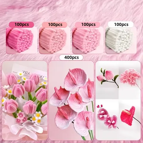 400 Mixed Color Fluffy Strips, Flexible Twist Sticks, Light Pink Artificial Jade Color, Suitable for DIY Handicrafts, Art Craft Materials, Craft Supplies, Festival Decorations, Party Decorations, DIY Flower Decor