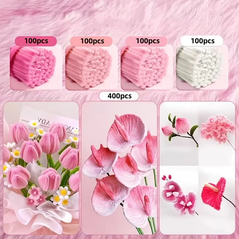 400 Mixed Color Fluffy Strips, Flexible Twist Sticks, Light Pink Artificial Jade Color, Suitable for DIY Handicrafts, Art Craft Materials, Craft Supplies, Festival Decorations, Party Decorations, DIY Flower Decor
