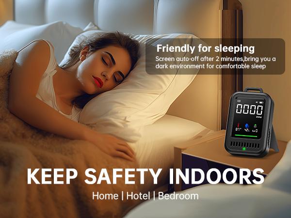 4-in-1 Portable Carbon Monoxide Detector, Audible & Visual Alerts, Magnetic Lanyard, LED Light, 220H Standby, Black