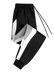 Men's Colorblock Patchwork Sports Sweatpants, Fall & Winter Fleece Lined Warm Running Training Pants Trousers, Elastic Waist Drawstring