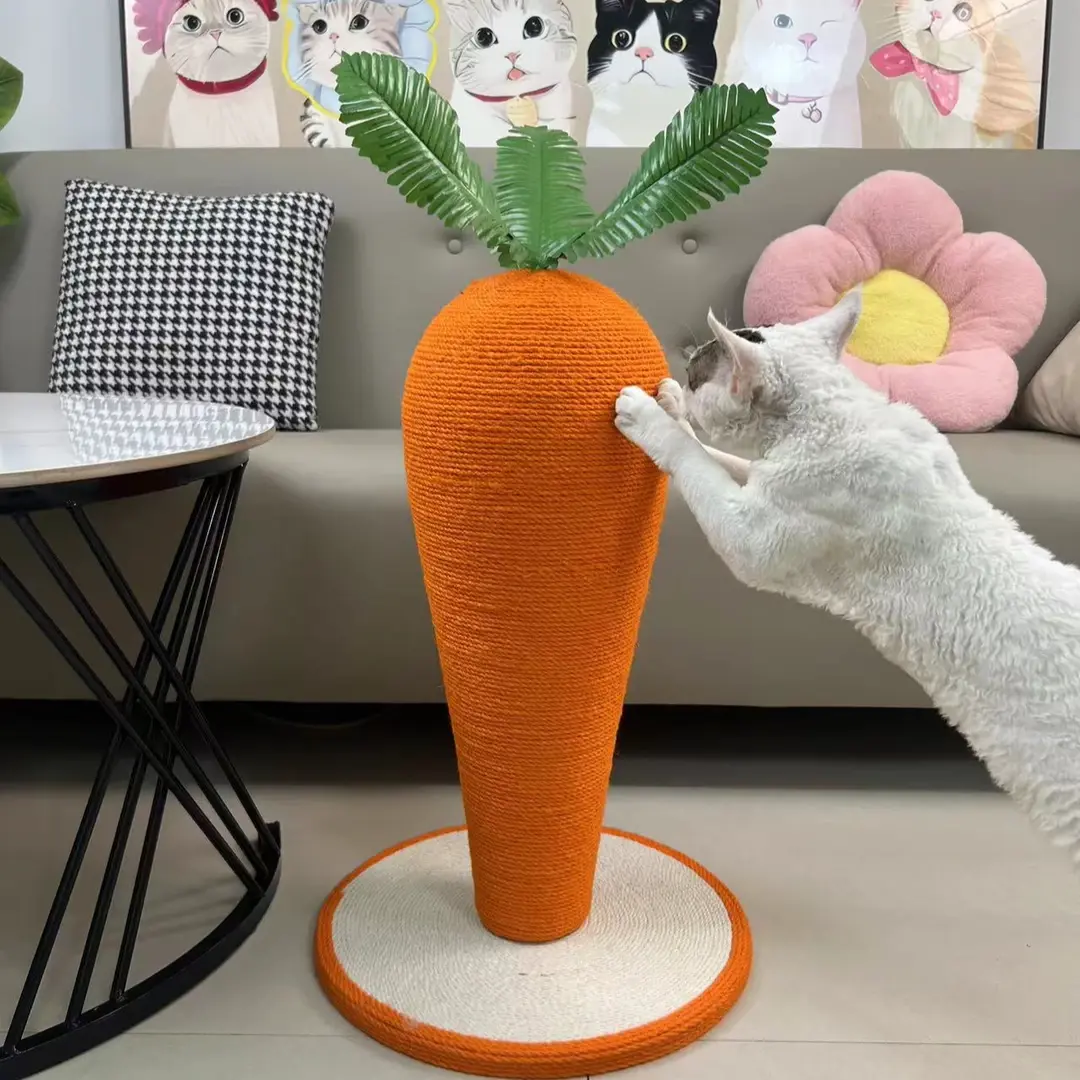 1 Natural Sisal Cat Scratcher Post Carrot Cat Tree Scratching Post for Cats Kitten Toys Wear Resistant Vertical Scratcher Post Cute Cat Scratch Toy