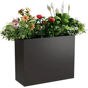 30" Tall Metal Planter Box – Rectangular Planter with Adjustable Shelf & Drainage Holes – Heavy Duty Steel for Indoor/Outdoor Plants, Flowers & Privacy Screening