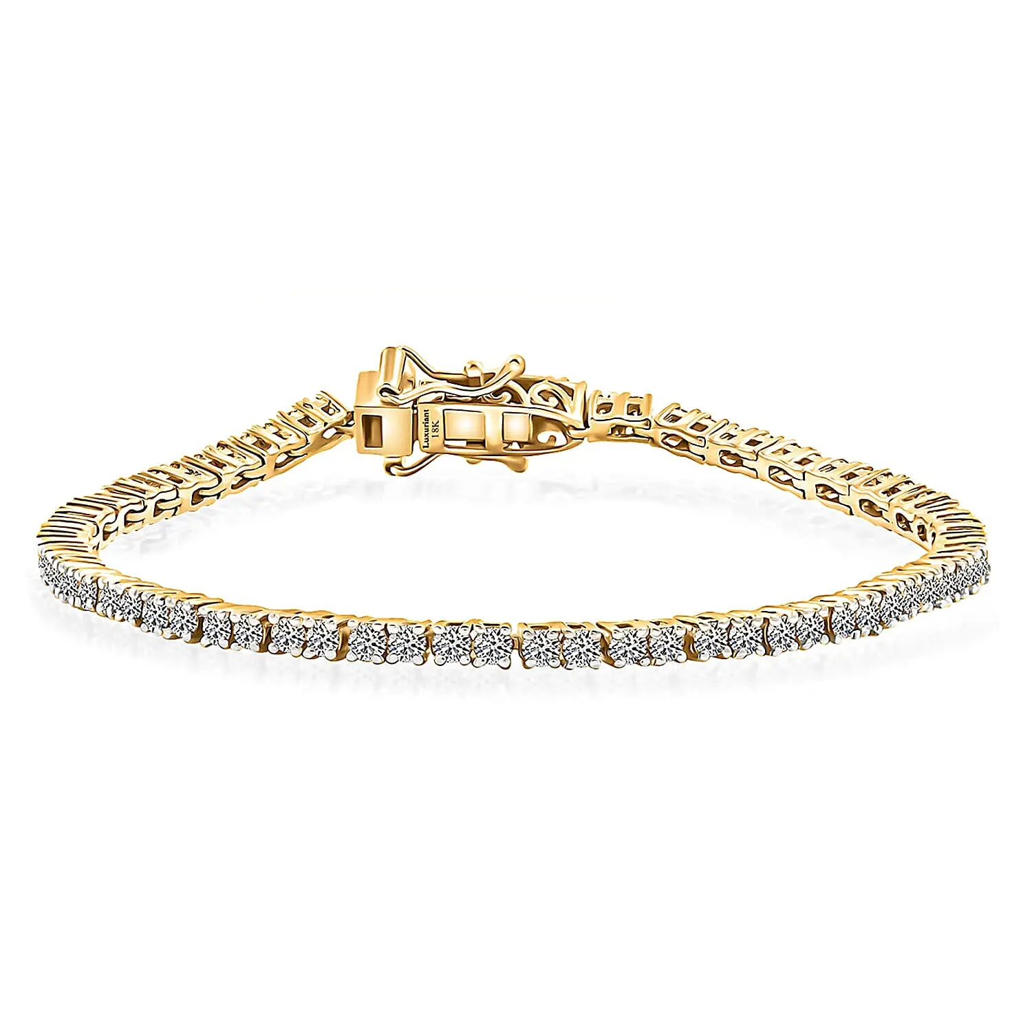 Luxuriant Lab Grown Diamond E-F VS Bracelet in 18K Vermeil Yellow Gold Over Sterling Silver (6.50 In) 3.00 ctw