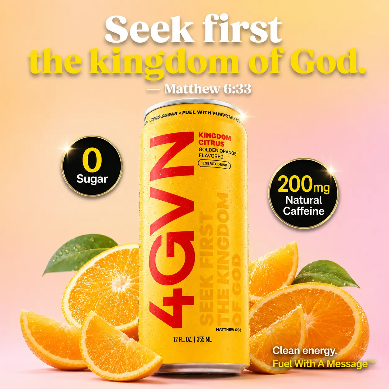 Kingdom Citrus - Golden Orange 4GVN Energy Drink | Zero Sugar | 200mg Caffeine Sport Natural