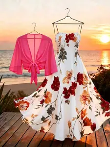 Women's Plus Size Fashion Chiffon Shawl Outerwear, Summer New Stylish Lightweight Sun Protection Cardigan, Thin Sleeveless Dress Jacket
