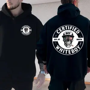 Certified Whiteb0yy Skull Graphic Hoodie, Streetwear Skull Logo Sweatshirt, Bold Monochrome Back Print Shirt, Aesthetic Graphic Outfit, Unisex Sweater Pullover Tee