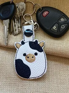 Squishy Black and White Cow Keychain, Squishy Black and White Cow Snap Tab, Cow Key Fob, Cow Keychain, bag tag, backpack tag