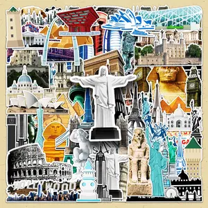 Travel Themed Sticker, 64pcs/set Creative Travel Sticker, DIY Decorative Sticker for Scrapbooking & Journal Making