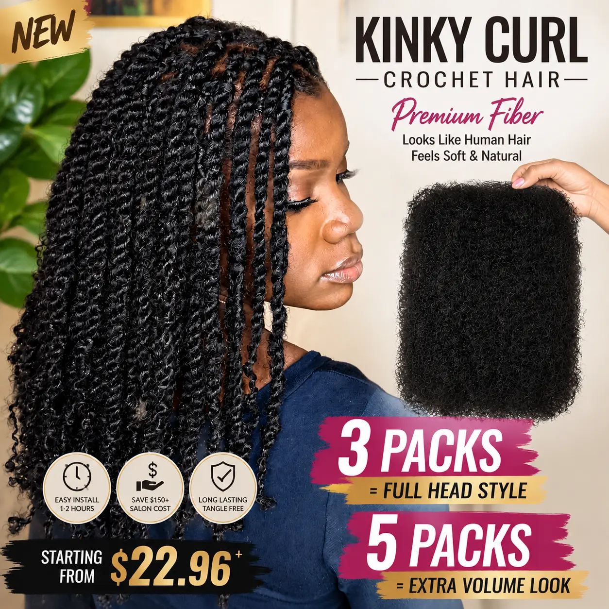 NOBLE HAIR Afro Kinky Bulk Synthetic Braids 16-22'' for Mini Twist Hairstyles, Tangle-Free, Low Maintenance, Summervibes Afro Curly Box Braided Wigs,summerhairstyles