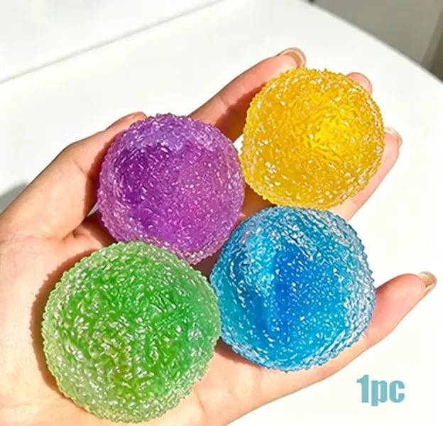 Transparent Crystal Slush Crunch Ball Fidget Toy – Soft TPR Ice Squish Ball with Crinkly Texture & Filled Particles, Sensory Squeeze Toy with Rustling Sound When Kneading, Perfect Gift