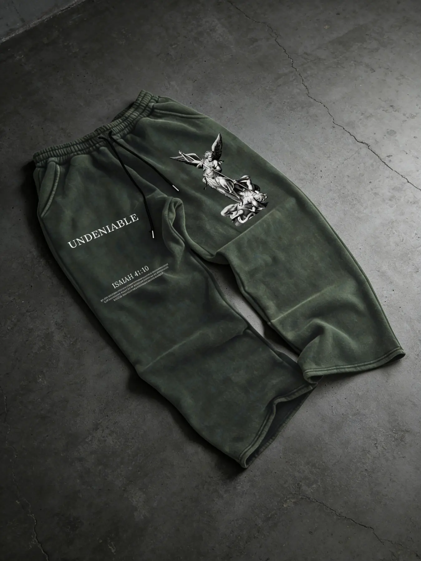 Men's Drawstring Sweatpants with Angel Statue and Bible Verse Print, Skin-Friendly Material for Comfort and Warmth, Casual Streetwear for Everyday Style