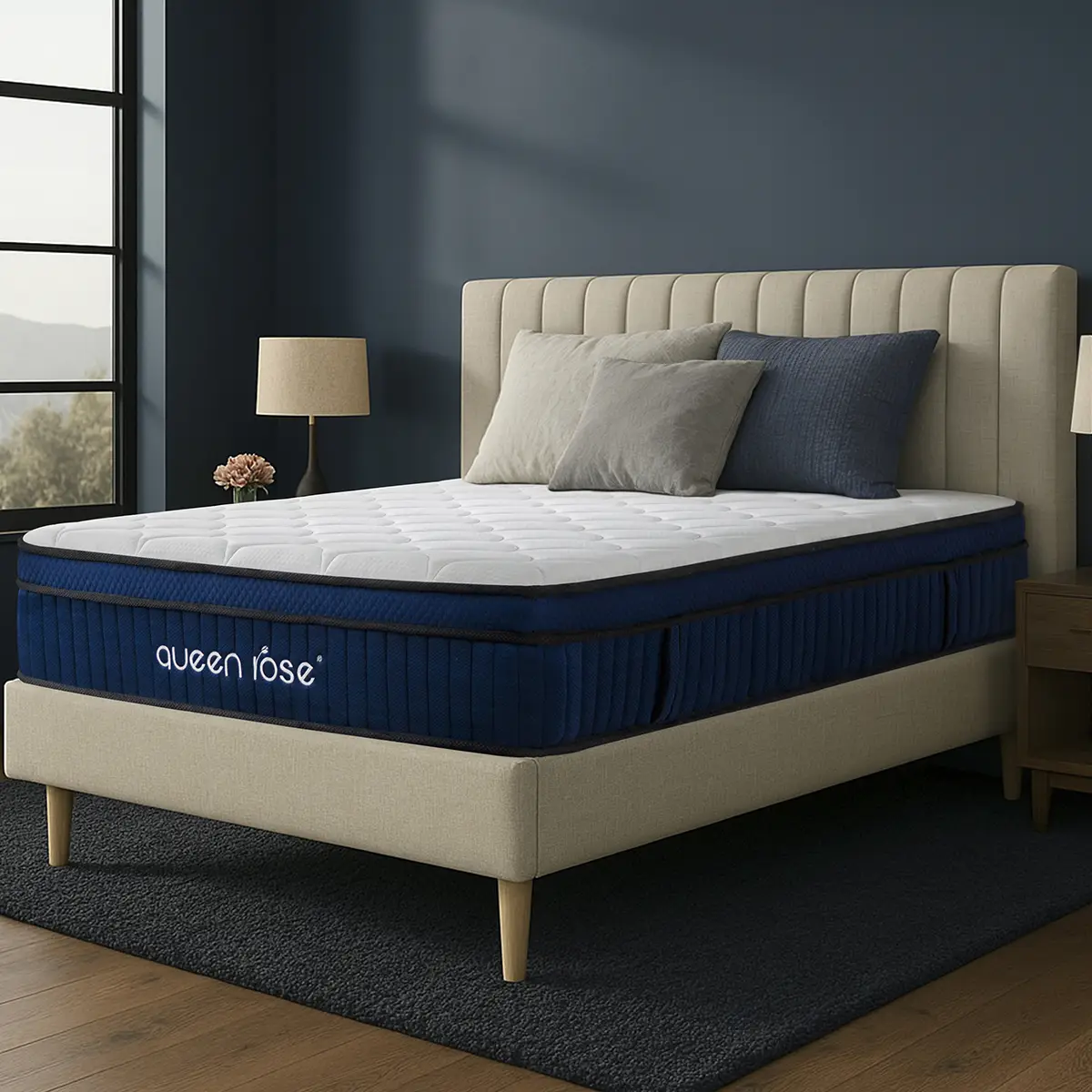 Queen Rose Fiberglass-FREE Hybrid Gel Memory Foam Mattress LITE with Lumbar Support,Soft and Comfy, 12&14 inch Queen Mattress Bed,5 layer Support, Poc
