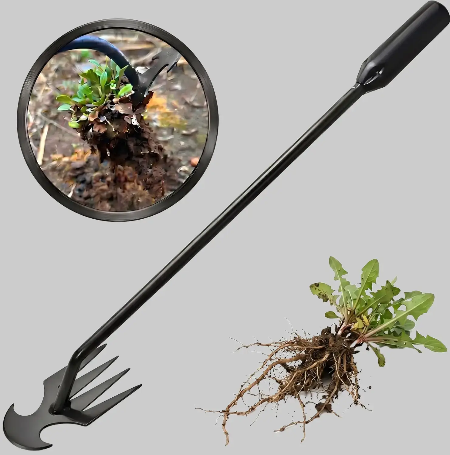 Weed Puller Tool, 4-Claw Manganese Steel Gardening Hand Weeding Tool, Weed Remover for Crabgrass Dandelion, 17-Inch Manual Soil Loosening and Transplanting Claw for Yard Flower Beds & Light Digging