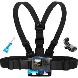 Chest Mount Chesty Harness Strap for GoPro Hero 13 12 11 10 9 8 7 6 5 4 Session 3 2 Max Black Silver & AKASO EK7000 Sjcam Action Camera Adjustable Vest & Body Holder Accessories Kit