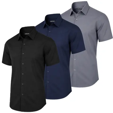 Men's 3 Pack Short Sleeve Stretch Dress Shirt (Sizes, S to 3XL)